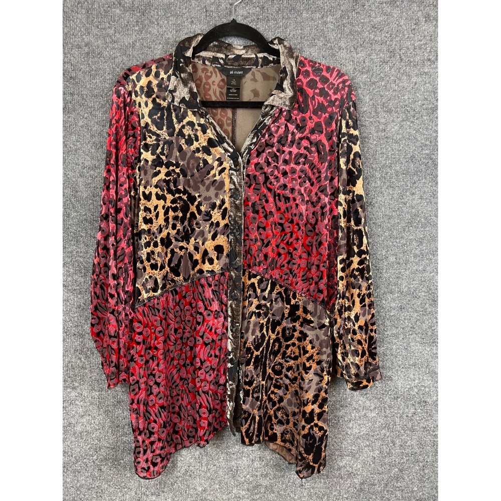 Ali Miles Tunic Top Women 1X Red Leopard Excellent Burnout Velvet Mixed Print